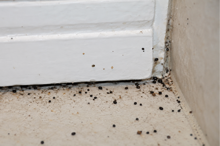 Déjections de cafards, petits points noirs comparables à des grains de poivre