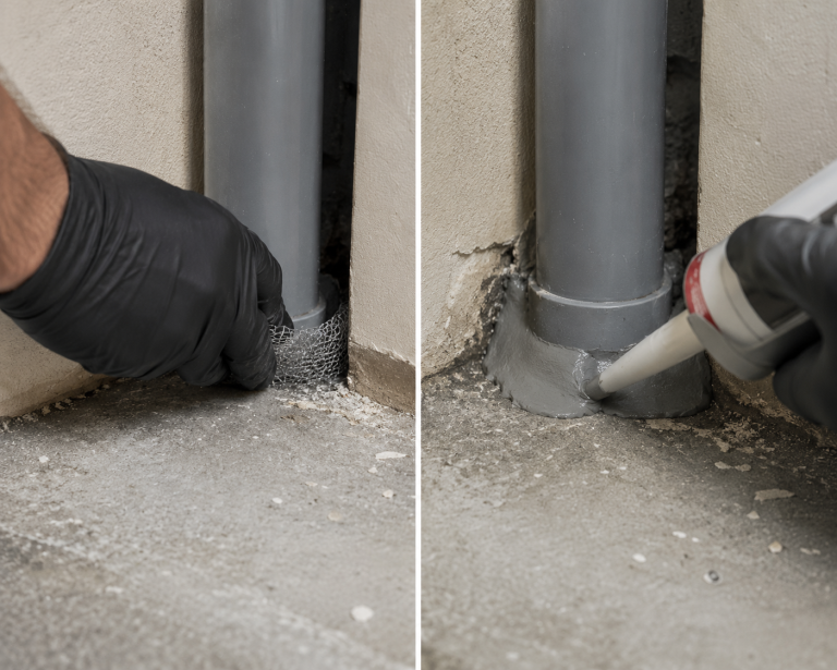 Obturation d'un passage de gaine avec grillage métallique et mastic