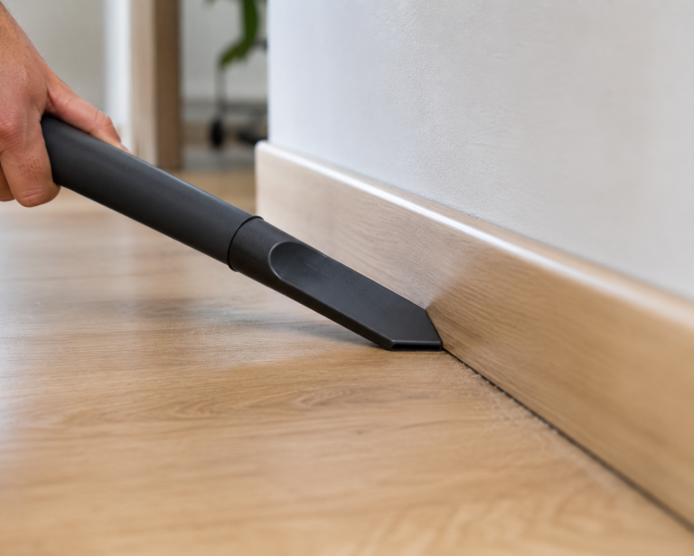 Embout d'aspirateur passé au ras d'une plinthe